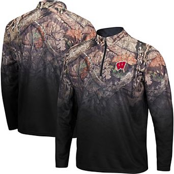Men's Colosseum Black Wisconsin Badgers Mossy Oak Fleet II Quarter-Zip Jacket