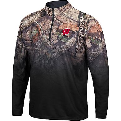 Men's Colosseum Black Wisconsin Badgers Mossy Oak Fleet II Quarter-Zip Jacket
