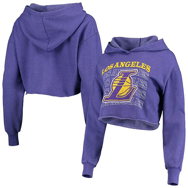 Women's Majestic Threads Purple Los Angeles Lakers Repeat Cropped Tri-Blend  Pullover Hoodie