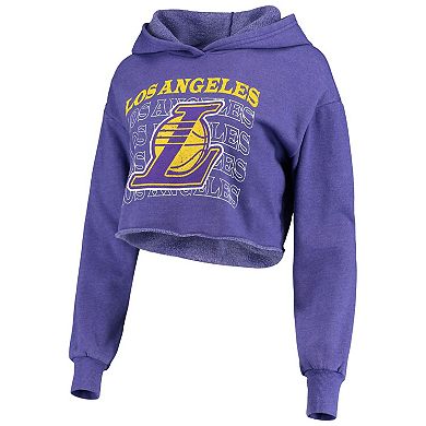 Women's Majestic Threads Purple Los Angeles Lakers Repeat Cropped Tri-Blend Pullover Hoodie