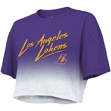 Women's Majestic Threads Purple/White Los Angeles Lakers Dirty Dribble Tri-Blend Cropped T-Shirt