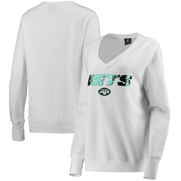 Women's Cuce White New York Jets Victory V-Neck Pullover Sweatshirt