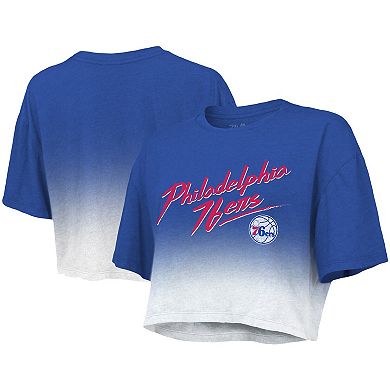 Women's Majestic Threads Royal/White Philadelphia 76ers Dirty Dribble Tri-Blend Cropped T-Shirt