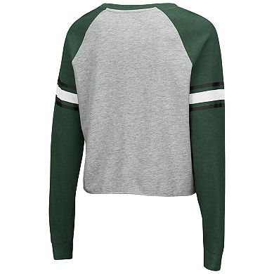 Women's Colosseum Heathered Gray/Green Michigan State Spartans Decoder Pin Raglan Long Sleeve T-Shirt