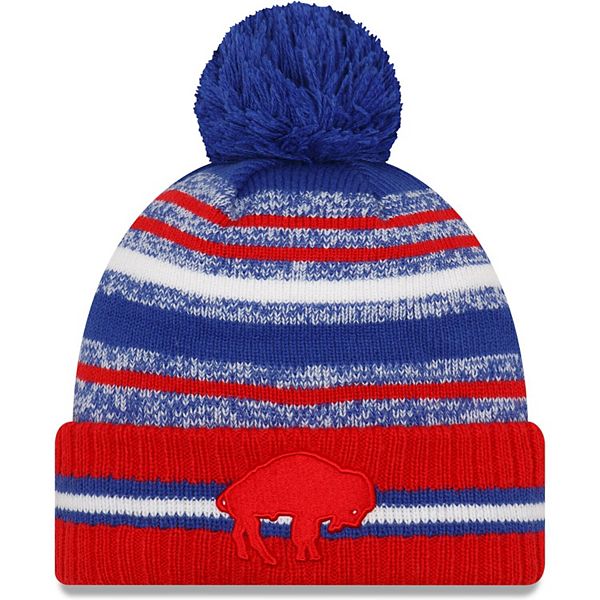 Men's New Era Royal/Red Buffalo Bills 2021 NFL Sideline Historic Pom Cuffed Knit  Hat