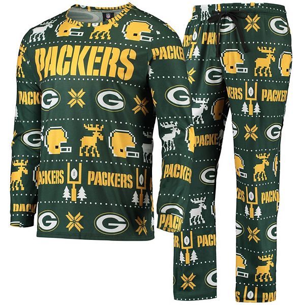 Men's FOCO Green Green Bay Packers Wordmark Ugly Pajama Set