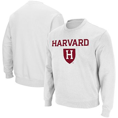Men's Colosseum White Harvard Crimson Team Arch & Logo Tackle Twill Pullover Sweatshirt