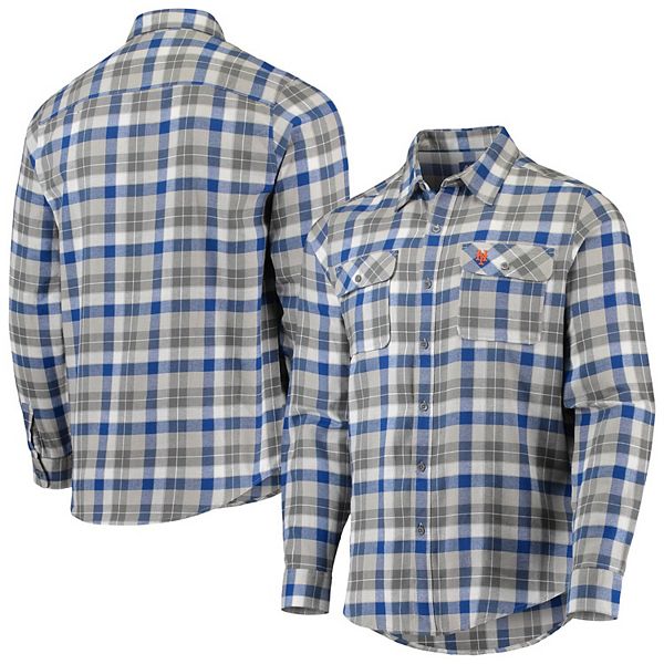 Men's Antigua Royal/White New York Mets Ease Flannel ButtonUp Long