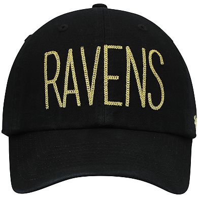 Women's '47 Black Baltimore Ravens Shimmer Text Clean Up Adjustable Hat