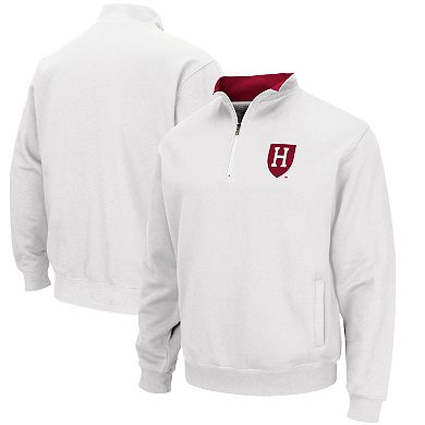 Men's Colosseum White Harvard Crimson Tortugas Team Logo Quarter-Zip Jacket
