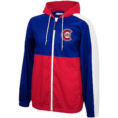 Men's Mitchell & Ness Royal/Red Chicago Cubs Game Day Full-Zip Windbreaker Hoodie Jacket