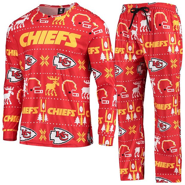 Men s FOCO Red Kansas City Chiefs Wordmark Ugly Pajama Set