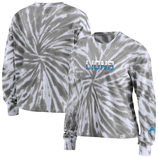 Women's WEAR by Erin Andrews Silver Detroit Lions Tie-Dye Cropped Long  Sleeve T-Shirt