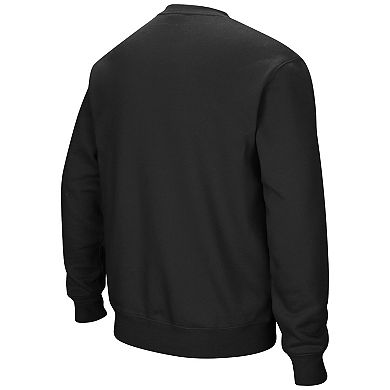 Men's Colosseum Black Harvard Crimson Team Arch & Logo Tackle Twill Pullover Sweatshirt