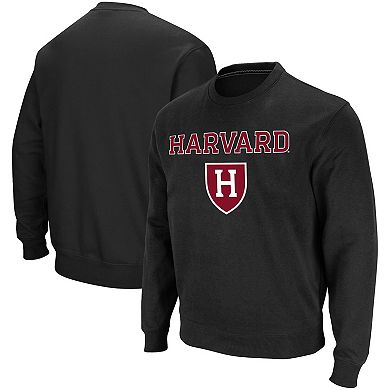 Men's Colosseum Black Harvard Crimson Team Arch & Logo Tackle Twill Pullover Sweatshirt