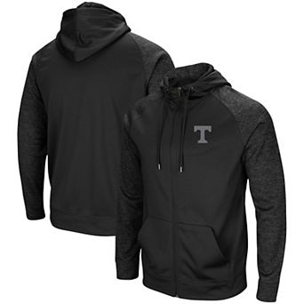 Men's Colosseum Black Tennessee Volunteers Blackout 3.0 Tonal Raglan Full-Zip Hoodie