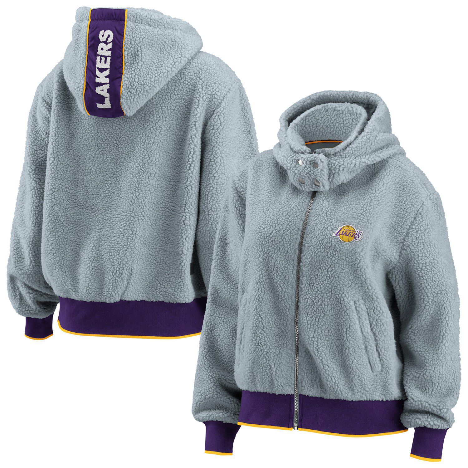 Image for Unbranded Women's WEAR by Erin Andrews Gray Los Angeles Lakers Sherpa Bomber Full-Zip Hoodie at Kohl's.