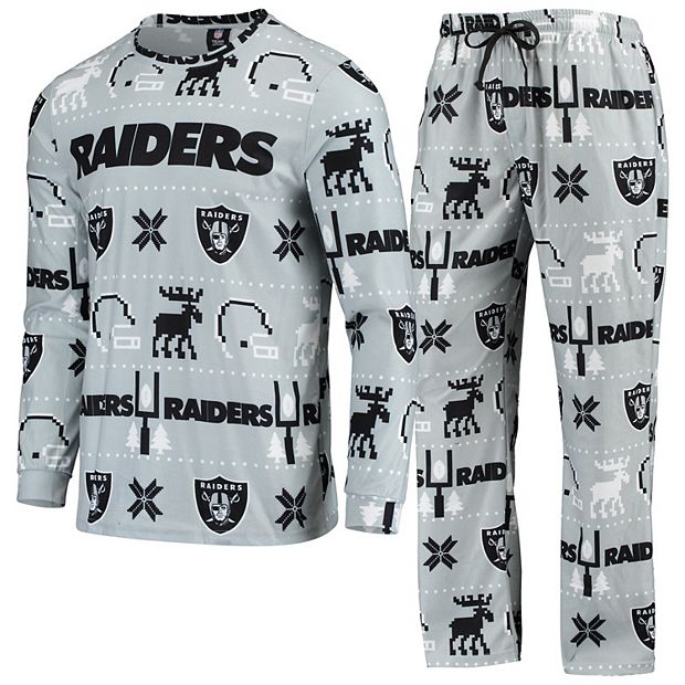 Men's Las Vegas Raiders FOCO Silver Wordmark Ugly Pajama Set