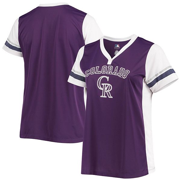 Women's Purple/White Colorado Rockies Logo Plus Size V-Neck Jersey T-Shirt