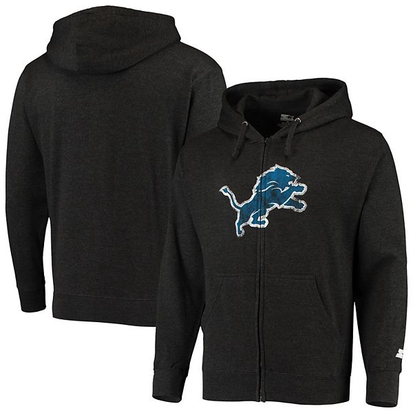 Men's Starter Heathered Charcoal Detroit Lions Primary Logo Full-Zip Hoodie