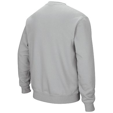 Men's Colosseum Gray Harvard Crimson Team Arch & Logo Tackle Twill Pullover Sweatshirt