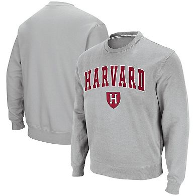 Men's Colosseum Gray Harvard Crimson Team Arch & Logo Tackle Twill Pullover Sweatshirt
