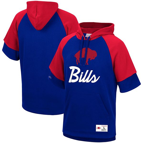 Men's Mitchell & Ness Royal Buffalo Bills Washed Short Sleeve Pullover Hoodie