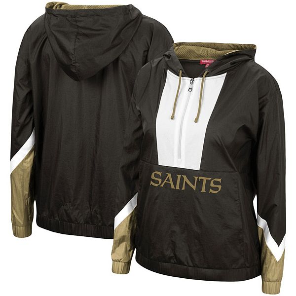 Women's Mitchell & Ness Black New Orleans Saints Half-Zip Windbreaker Hoodie