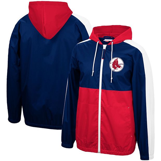 Men's Mitchell & Ness Navy/Red Boston Red Sox Game Day Full-Zip Windbreaker  Hoodie Jacket