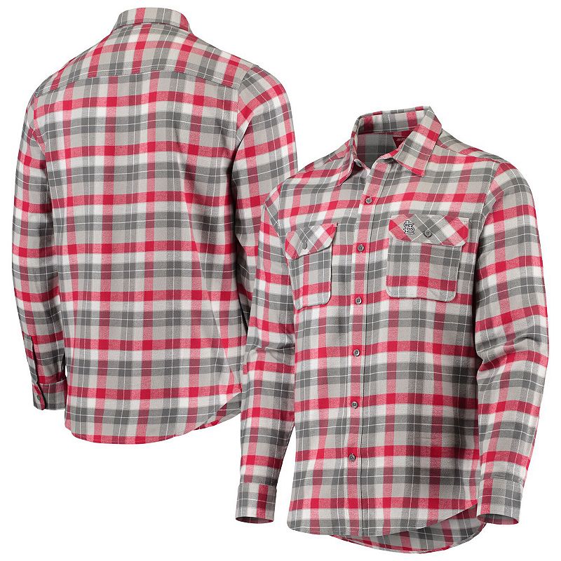 Mens Antigua Red/White St. Louis Cardinals Ease Flannel Button-Up Long Sle