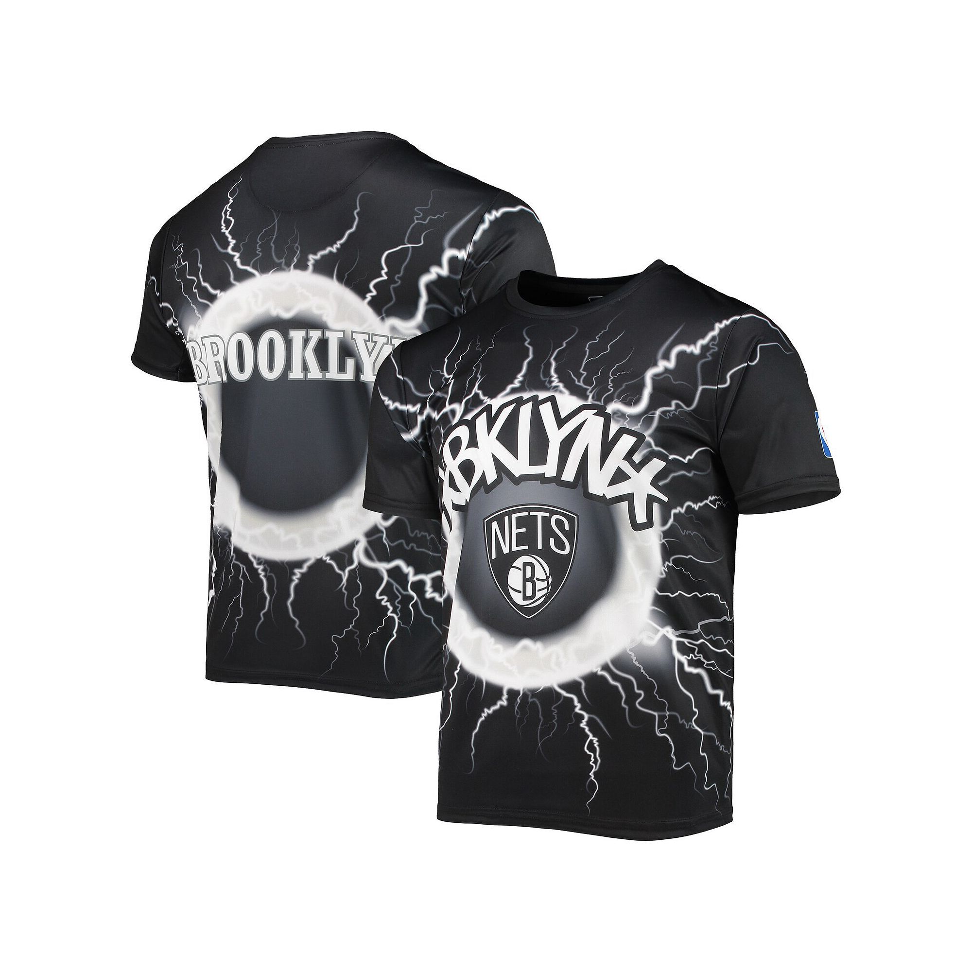 Mens FISLL Black Brooklyn Nets Tornado Bolt T-Shirt, Size: Medium