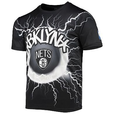 Men's FISLL Black Brooklyn Nets Tornado Bolt T-Shirt