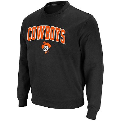 Men's Colosseum Black Oklahoma State Cowboys Team Arch & Logo Tackle Twill Pullover Sweatshirt