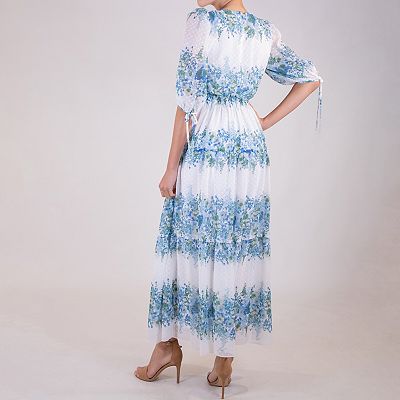 dusty blue maxi dress with sleeves BABARONI BABARONI Chiffon Dusty Blue Bridesmaid Dresses V-neck Floor-length Long Sleeve Lace A-line, Dusty Blue / US0
