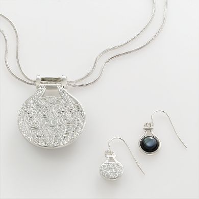Silver Tone Pendant and Drop Earring Set