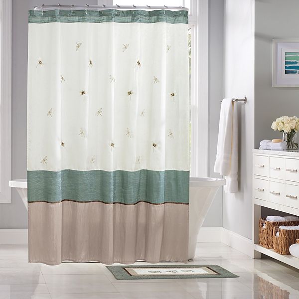 Shalimar Dragonfly Fabric Shower Curtain, Shower Curtains With Matching Window Curtains