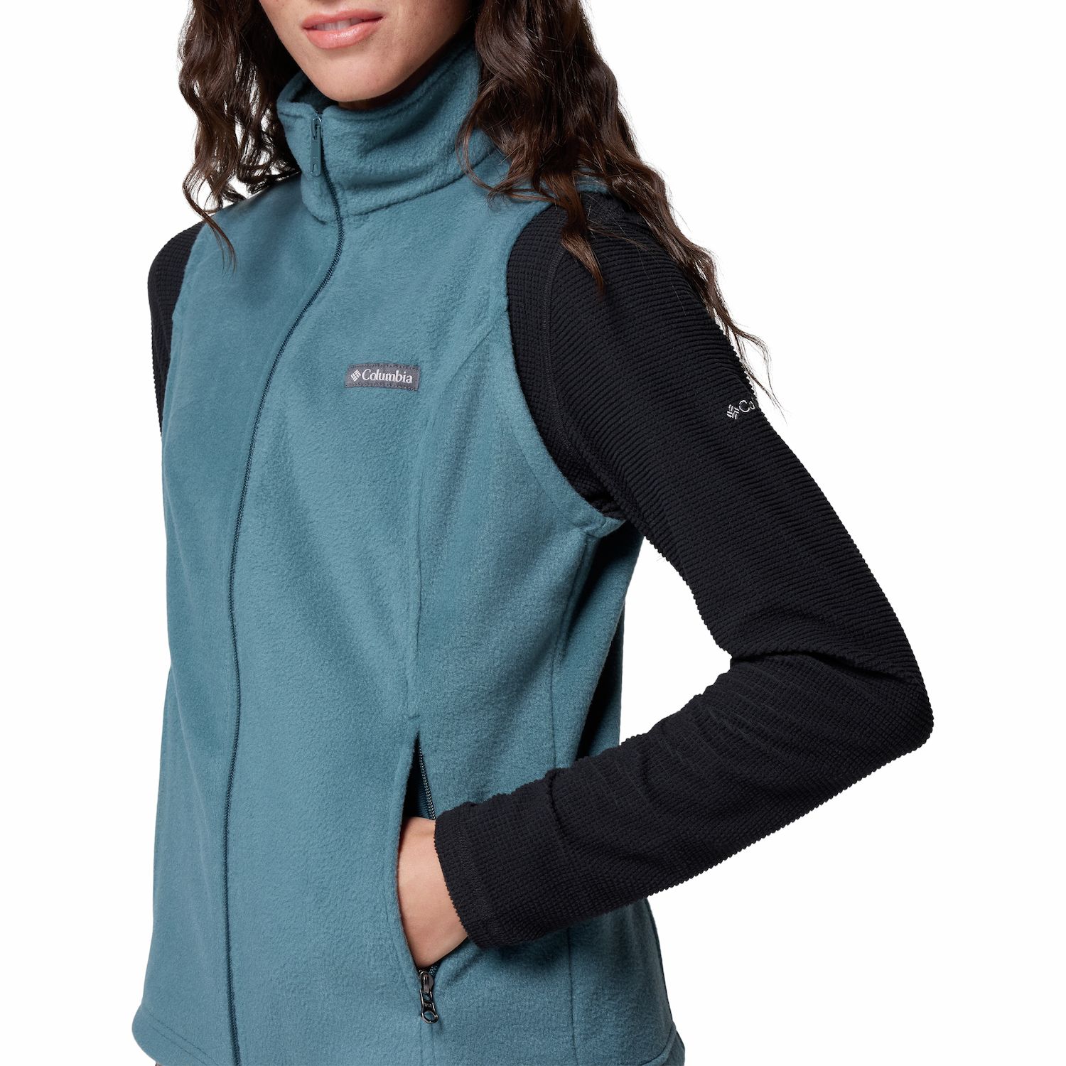 Gilet In Pile Columbia Benton Springs Petite, Donna, 100% Poliestere, Tasche Con Zip, Nero
