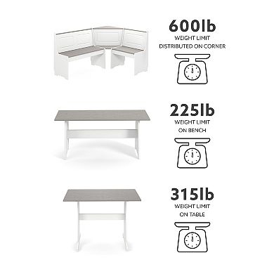 Linon Ardmore Nook Eat-In Kitchen Table & Bench 5-piece Set