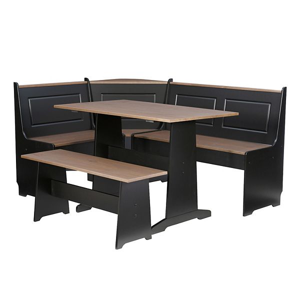 Linon Ardmore Nook Eat-In Kitchen Table & Bench 5-piece Set - Black Pecan