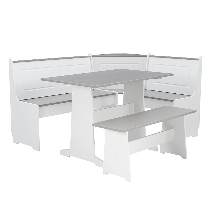 Linon Ardmore Nook Eat-In Kitchen Table & Bench 5-piece Set, White