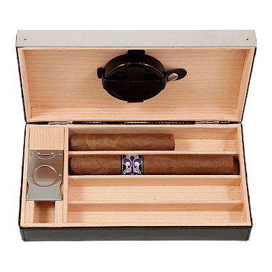 Leather Cigar Humidor and Cutter Set