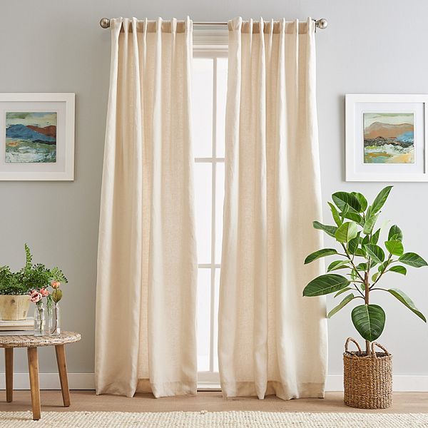 Peri 100% Linen Backtab Lined 2-panel Window Curtain Set - Linen (50X84)