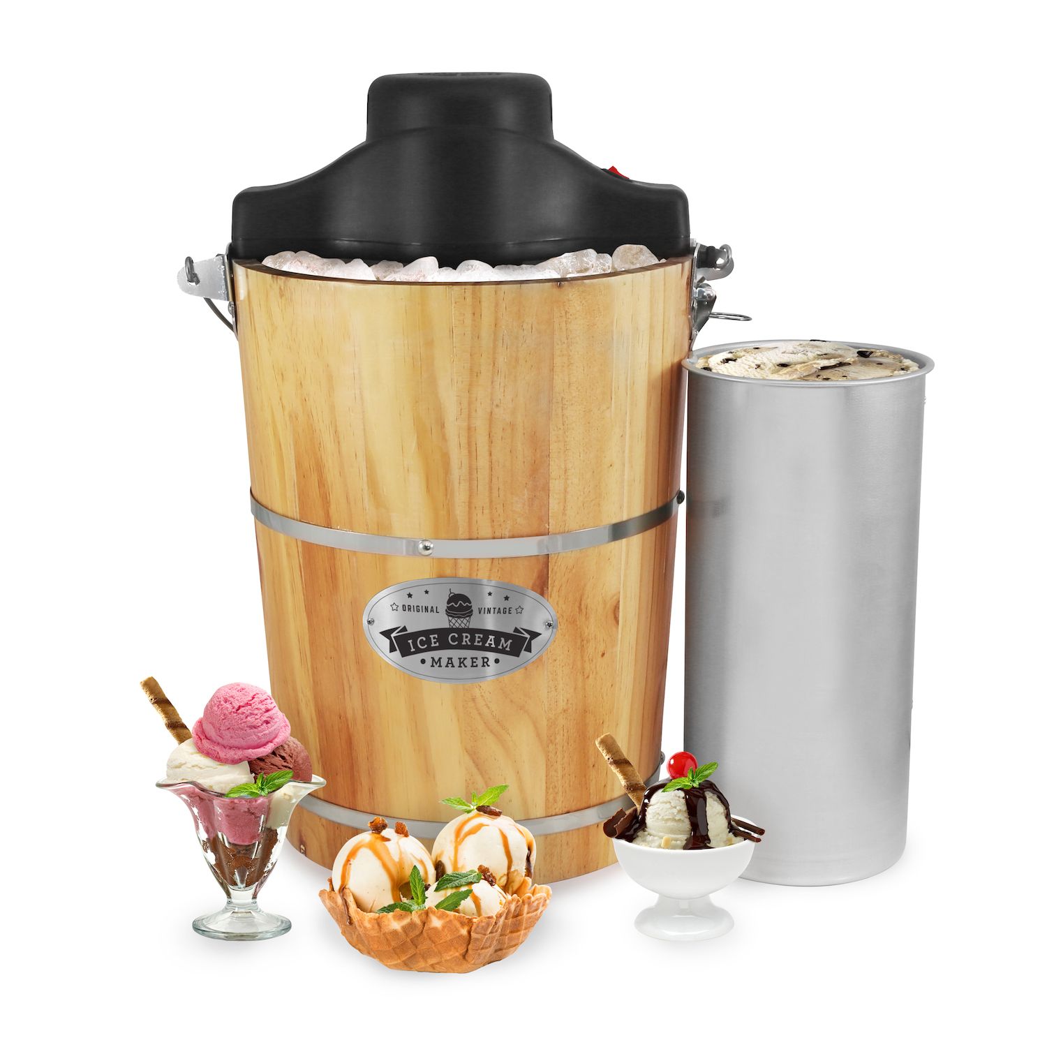 2-Quart Electric Ice Cream Maker With Candy Crusher, Aqua/Stainless Steel