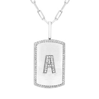 It's Personal Initial Sterling Silver & 1/4 Carat T.W. Diamond Dog Tag Necklace