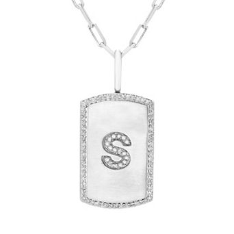 It's Personal Initial Sterling Silver & 1/4 Carat T.W. Diamond Dog Tag Necklace