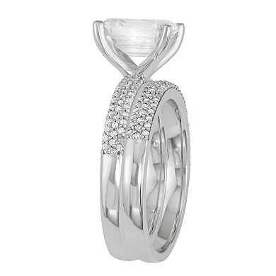 Charles & Colvard 14k White Gold 3 Carat T.W. Moissanite Emerald-Cut Engagement Ring Set