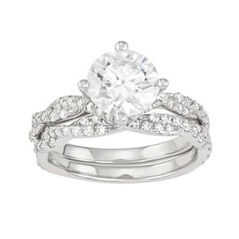 Charles & Colvard 14k White Gold 2 5/8 Carat T.W. Lab-Created Moissanite Twisted Engagement Ring Set