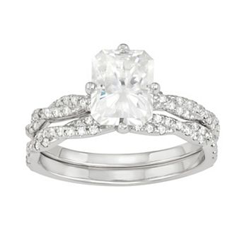 Charles & Colvard 14k White Gold 3 3/8 Carat T.W. Lab-Created Moissanite Twisted Engagement Ring Set