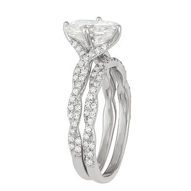 Charles & Colvard 14k White Gold 3 3/8 Carat T.W. Moissanite Twisted Engagement Ring Set