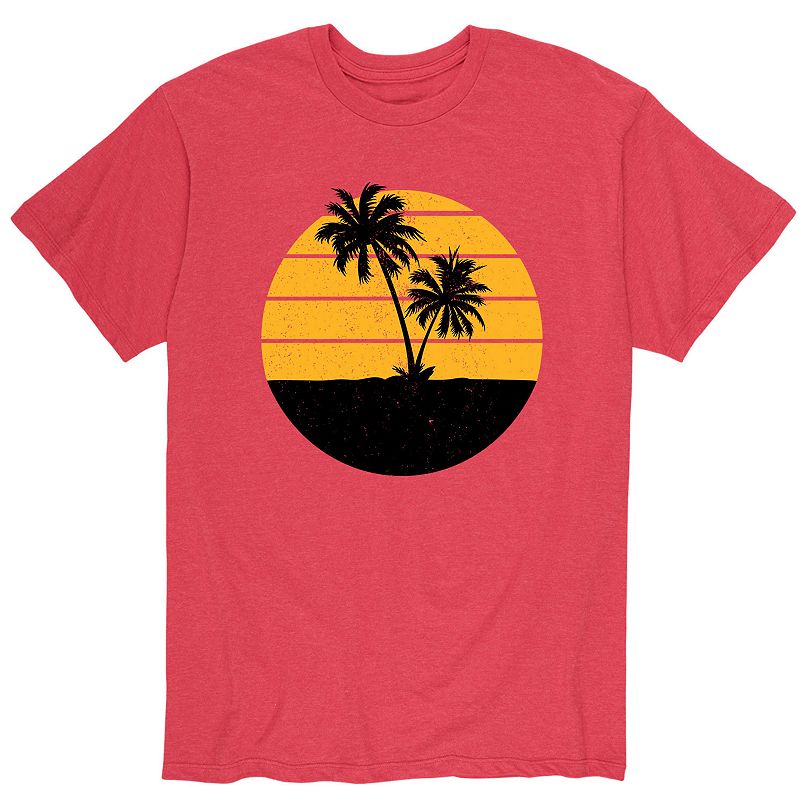 red and orange palm tree tee for men